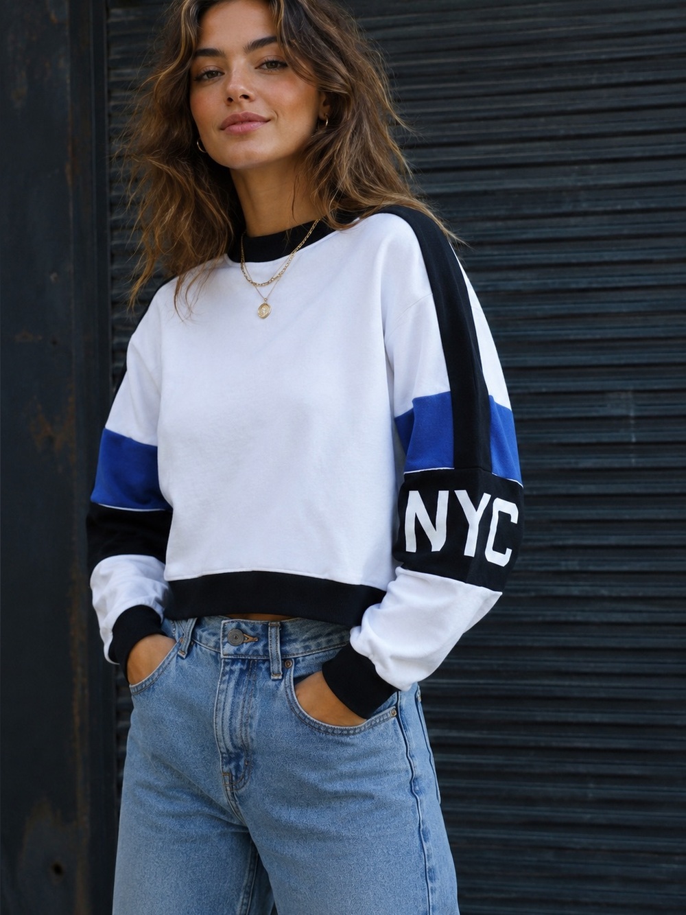 Forever 21 | Cropped NYC Colorblock Sweatshirt | Size Medium - Picture 1 of 6